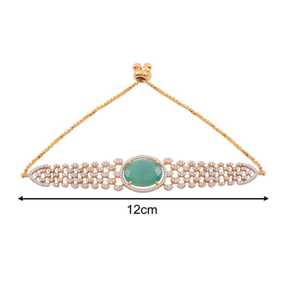 Adjustable Cubic Zirconia Bracelet with Oval Stone - Mint Green