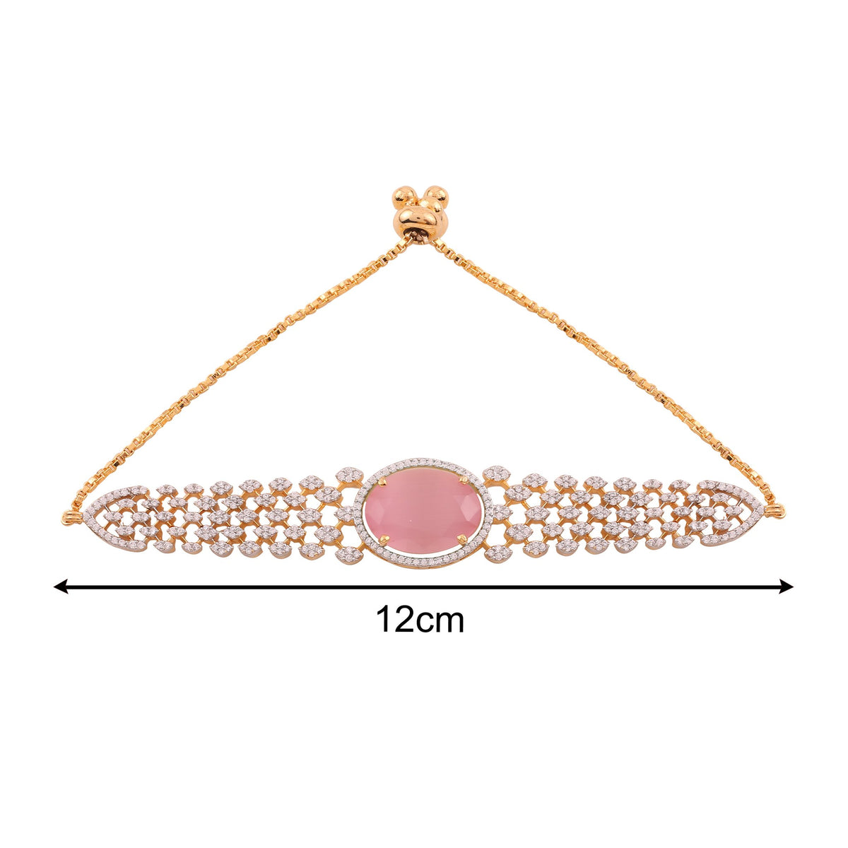 Adjustable Cubic Zirconia Bracelet with Oval Stone - Pink