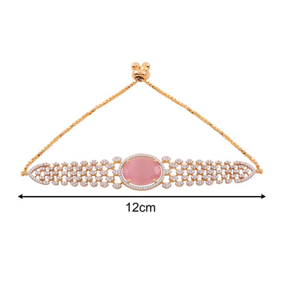 Adjustable Cubic Zirconia Bracelet with Oval Stone - Pink