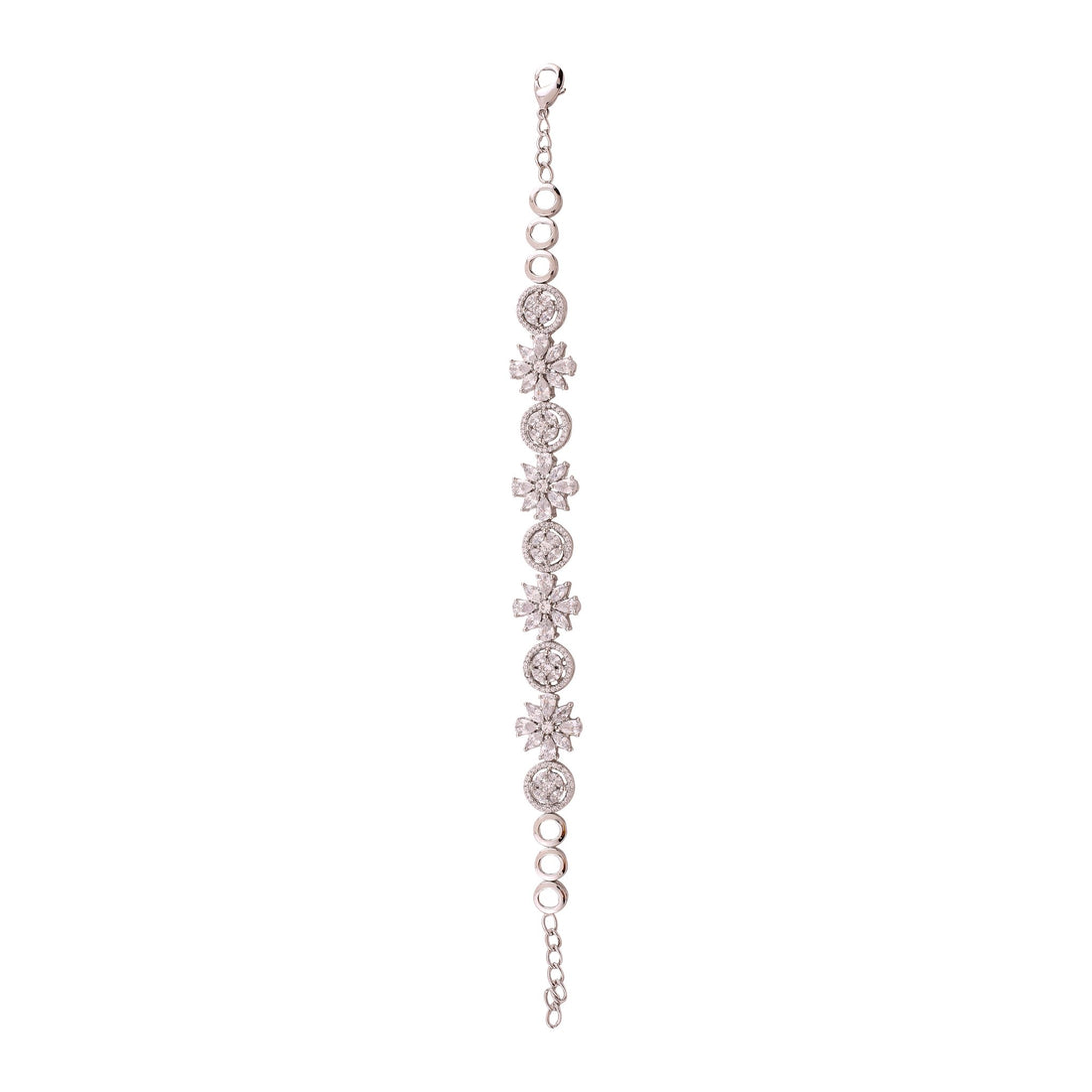 Silver Floral Cubic Zirconia Link Bracelet