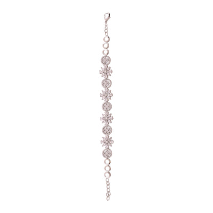 Silver Floral Cubic Zirconia Link Bracelet