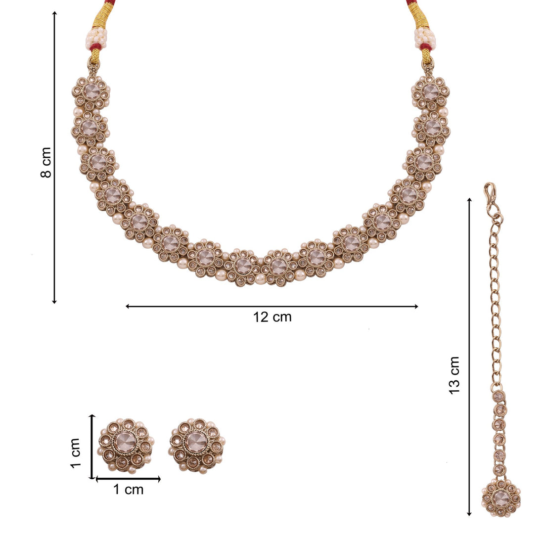 Champagne Polki Floral Necklace Set with Studs &amp; Maang Tikka