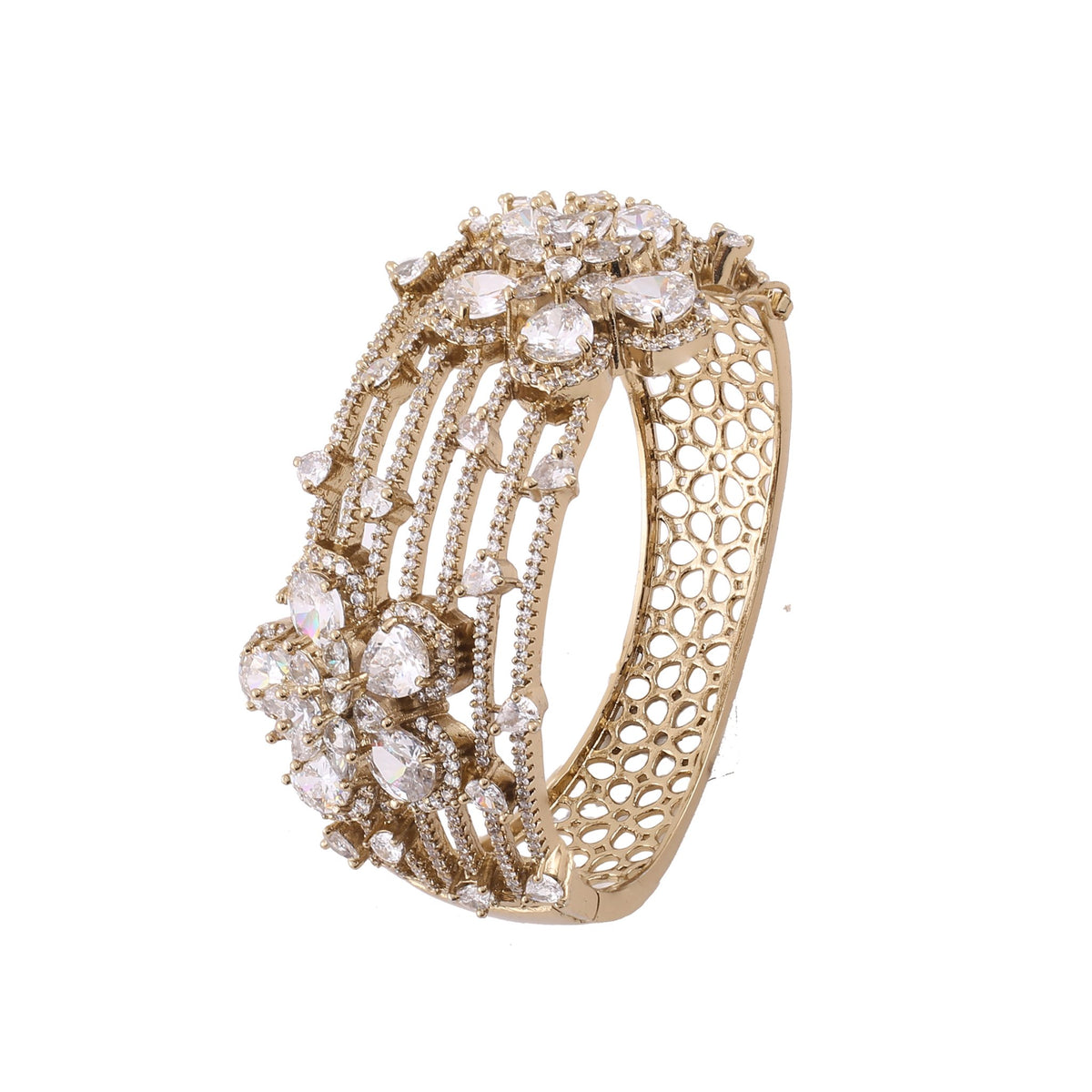 Antique Gold American Diamond Floral Kada