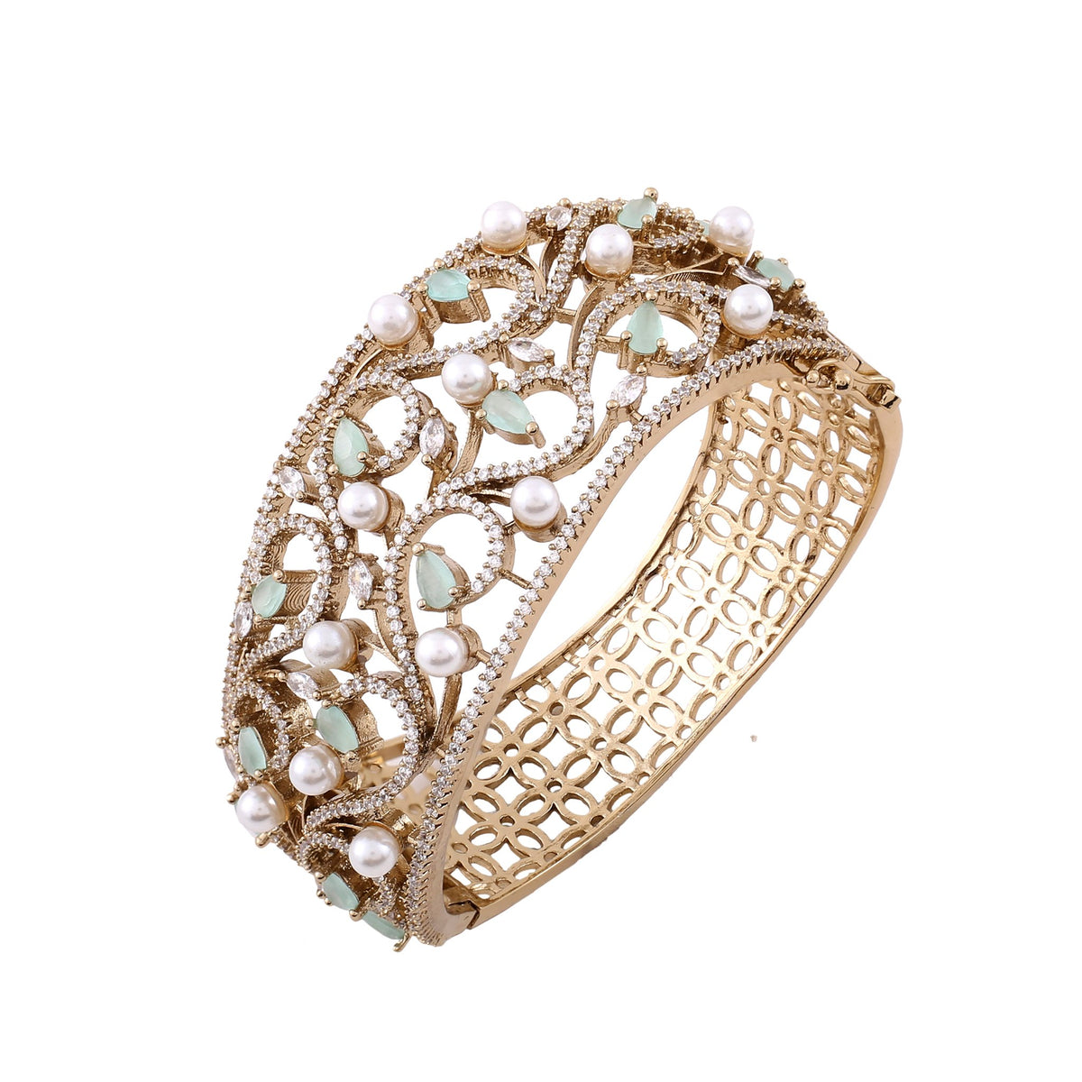 Victorian Pearl &amp; Mint Stone Filigree Kada