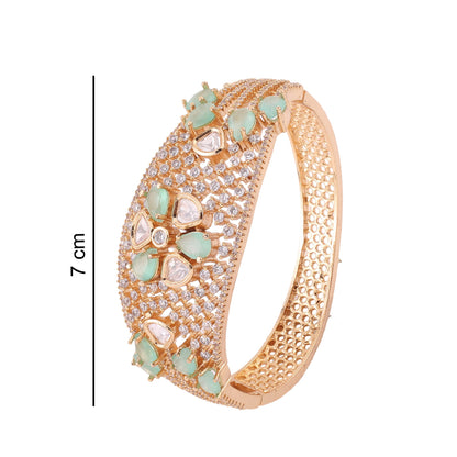 Polki Flower American Diamond Kada - Mint Green