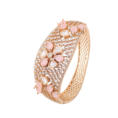 Polki Flower American Diamond Kada - Pink