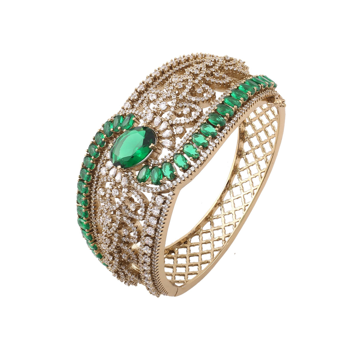 Victorian American Diamond Wave Kada - Emerald Green