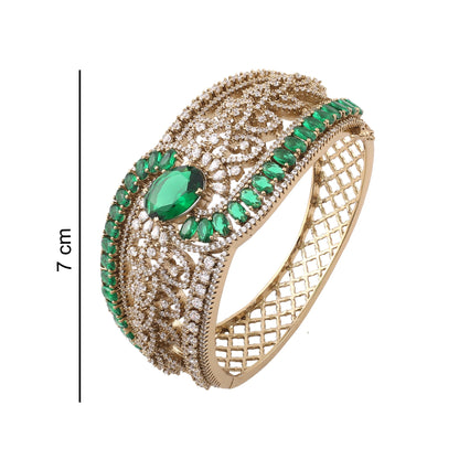 Victorian American Diamond Wave Kada - Emerald Green, with dimensions