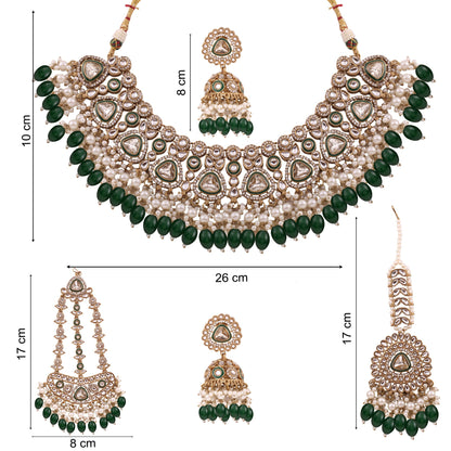 Emerald Polki Bridal Choker Set with Jhumkas, Maang Tikka &amp; Passa