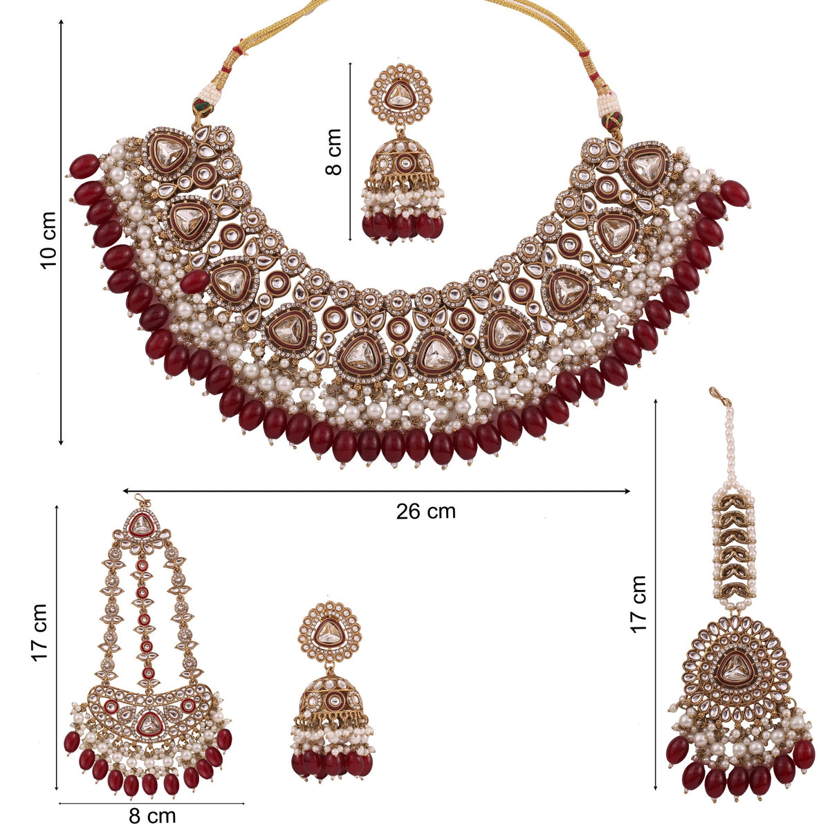 Ruby Polki Bridal Choker Set with Jhumkas, Maang Tikka &amp; Passa, alternate view