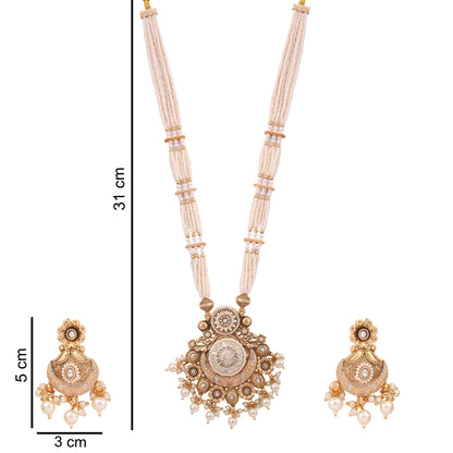 Antique Gold Pearl Strand Long Necklace Set with Pendant, with dimensions