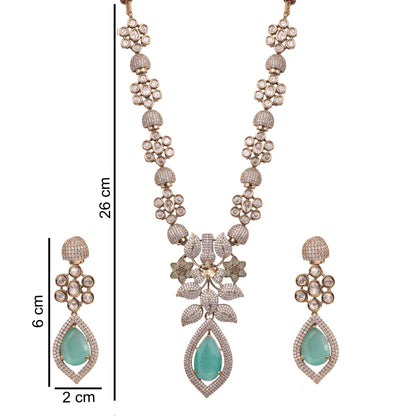 Mint Green Victorian American Diamond Floral Necklace Set, with dimensions