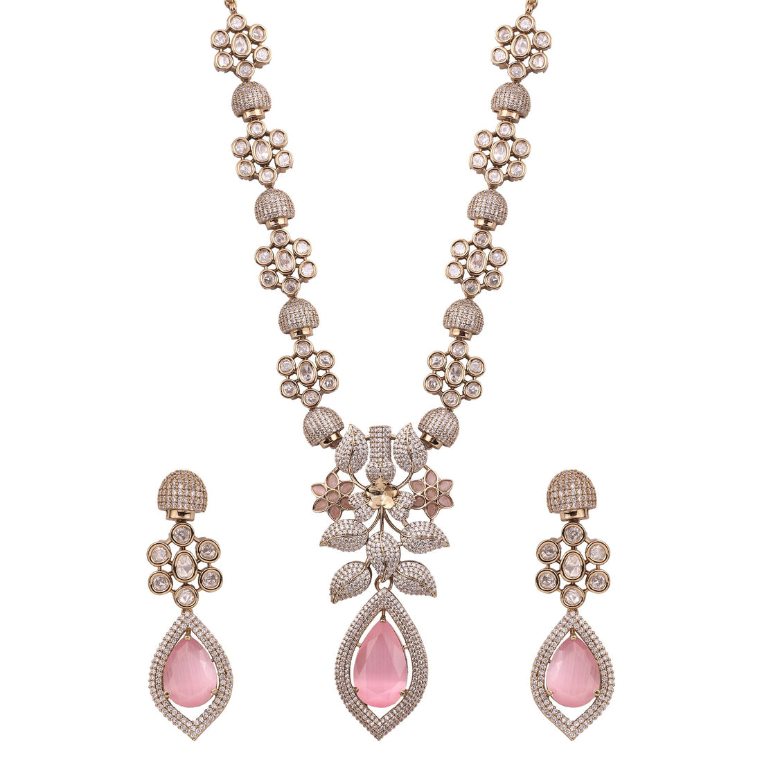 Pink Victorian American Diamond Floral Necklace Set