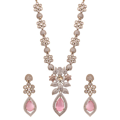 Pink Victorian American Diamond Floral Necklace Set
