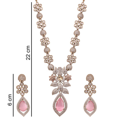 Pink Victorian American Diamond Floral Necklace Set, with dimensions