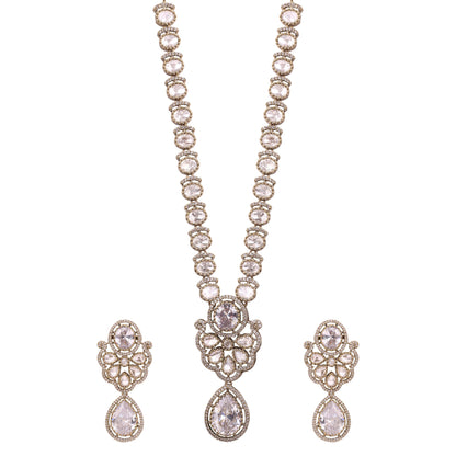 Ivory Victorian Kundan American Diamond Long Necklace Set