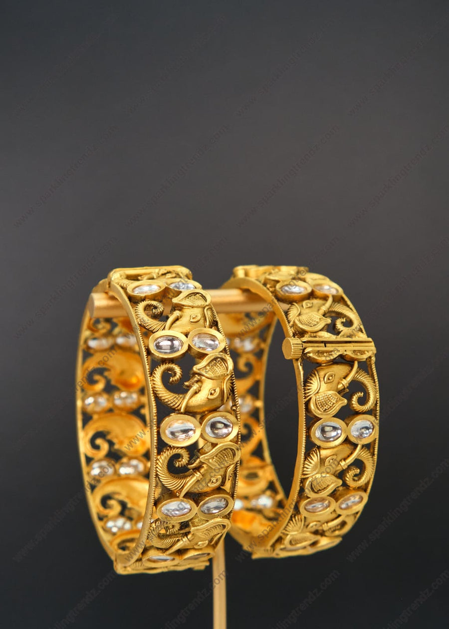 Traditional Elephant Openable Kundan Kada - Single Or Pair (Size 2.6) Bangles