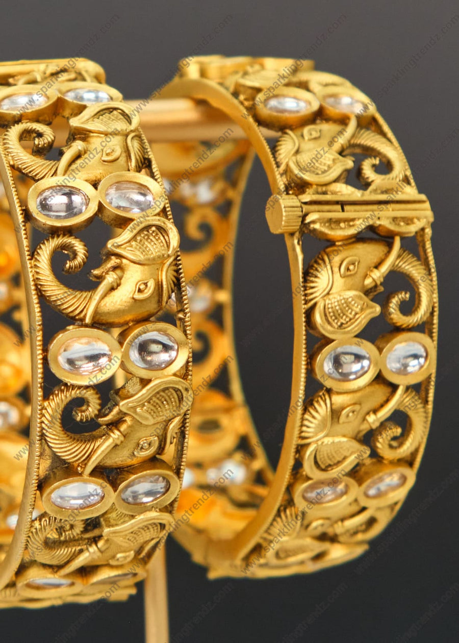 Traditional Elephant Openable Kundan Kada - Single Or Pair (Size 2.6) Bangles
