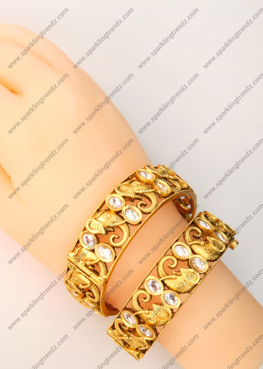 Traditional Elephant Openable Kundan Kada - Single Or Pair (Size 2.6) Bangles