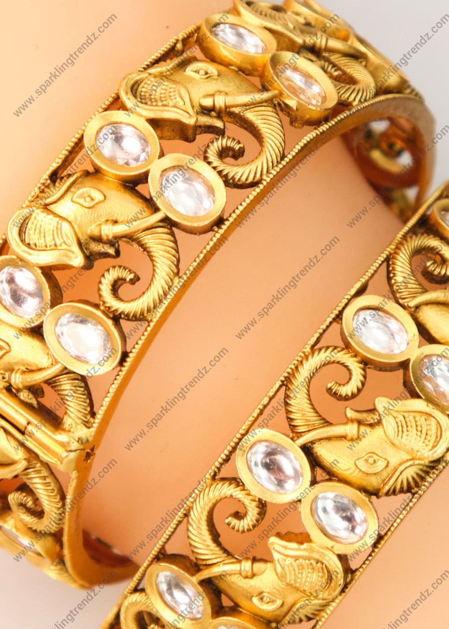 Traditional Elephant Openable Kundan Kada - Single Or Pair (Size 2.6) Bangles