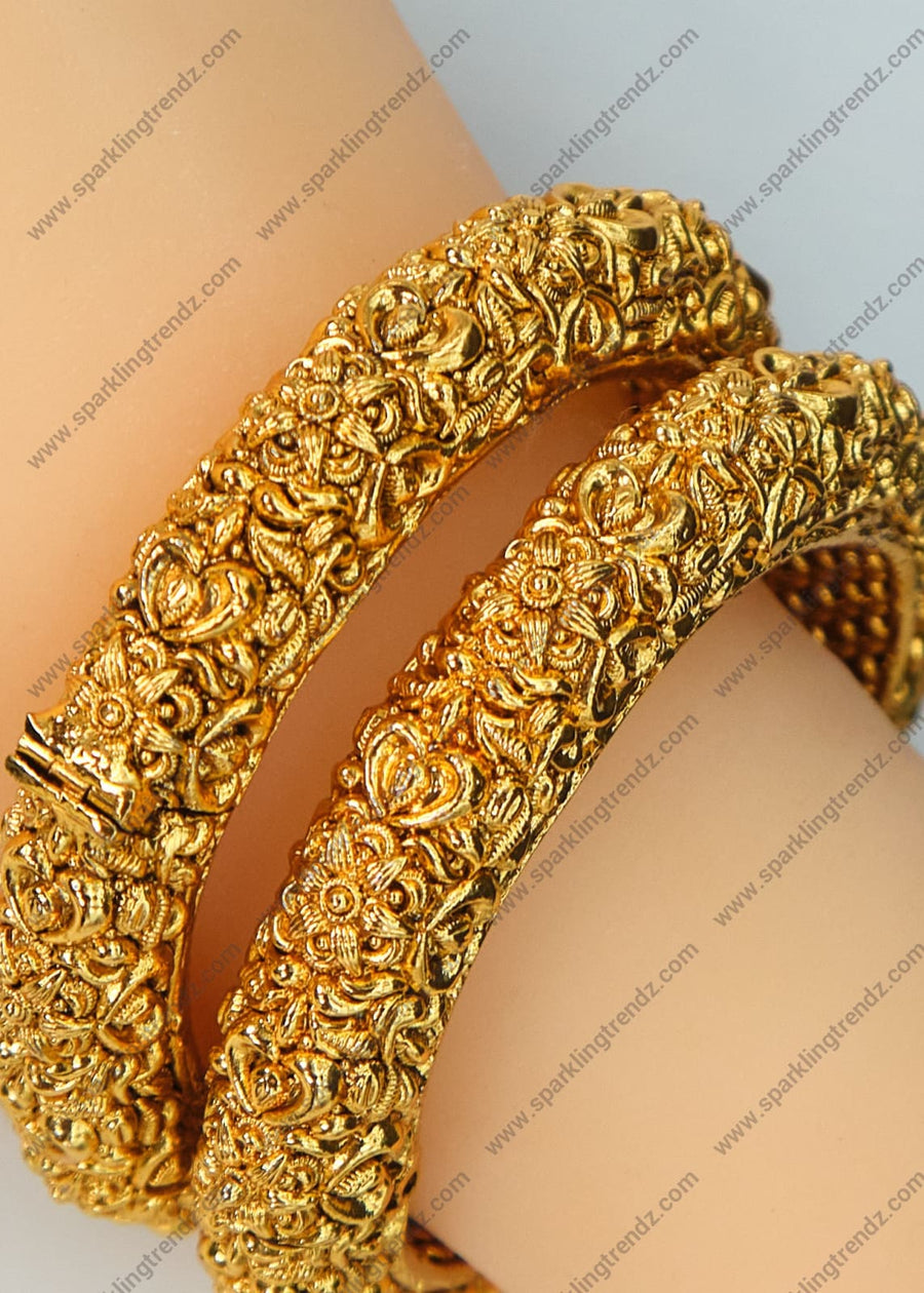 Traditional Flower Pattern Craving Openable Kada - Size 2.4 Bangles