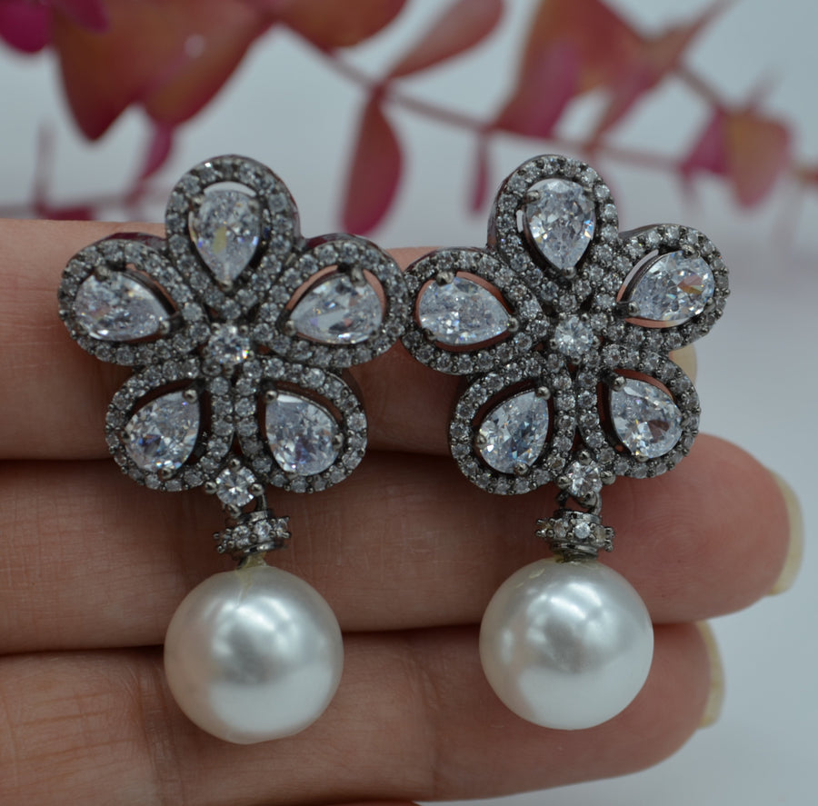 Monalisa Baroque Cz Studs - Victorian Finish White Earrings