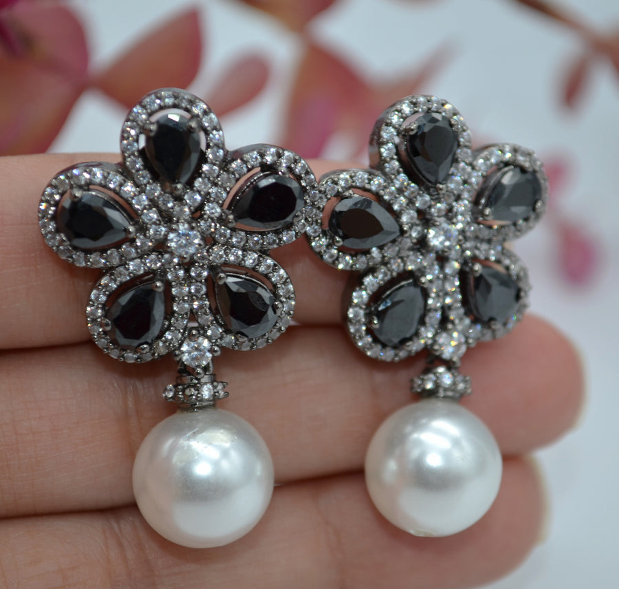 Monalisa Baroque Cz Studs - Victorian Finish Black Earrings
