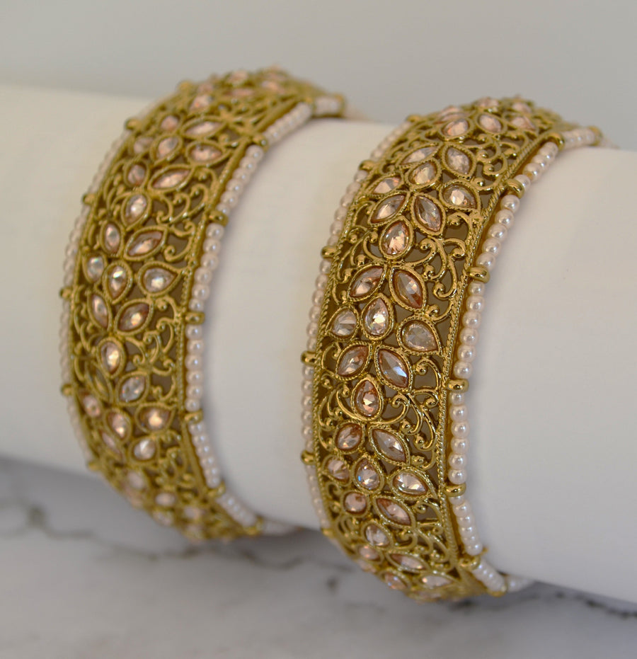 Reverse Polki Bangles With Beaded Pearl - Set Of 2 2.4 Bracelets
