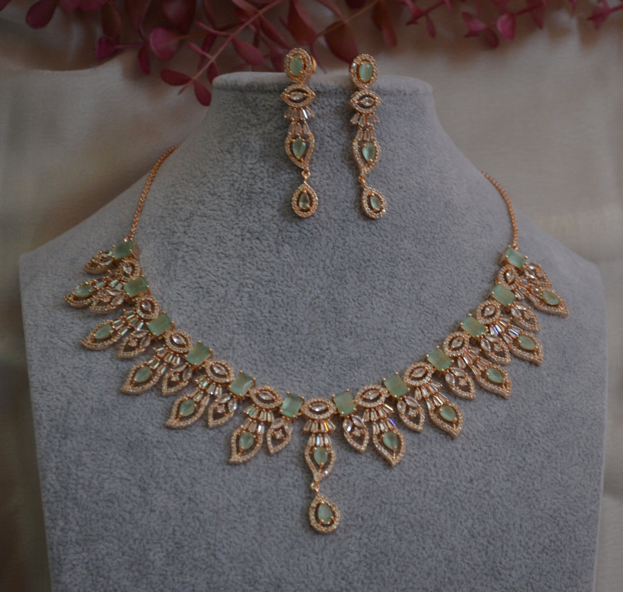 Ruhi Cz Studded Leaf Shape Necklace Set Necklaces