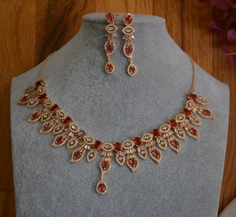 Ruhi Cz Studded Leaf Shape Necklace Set Necklaces