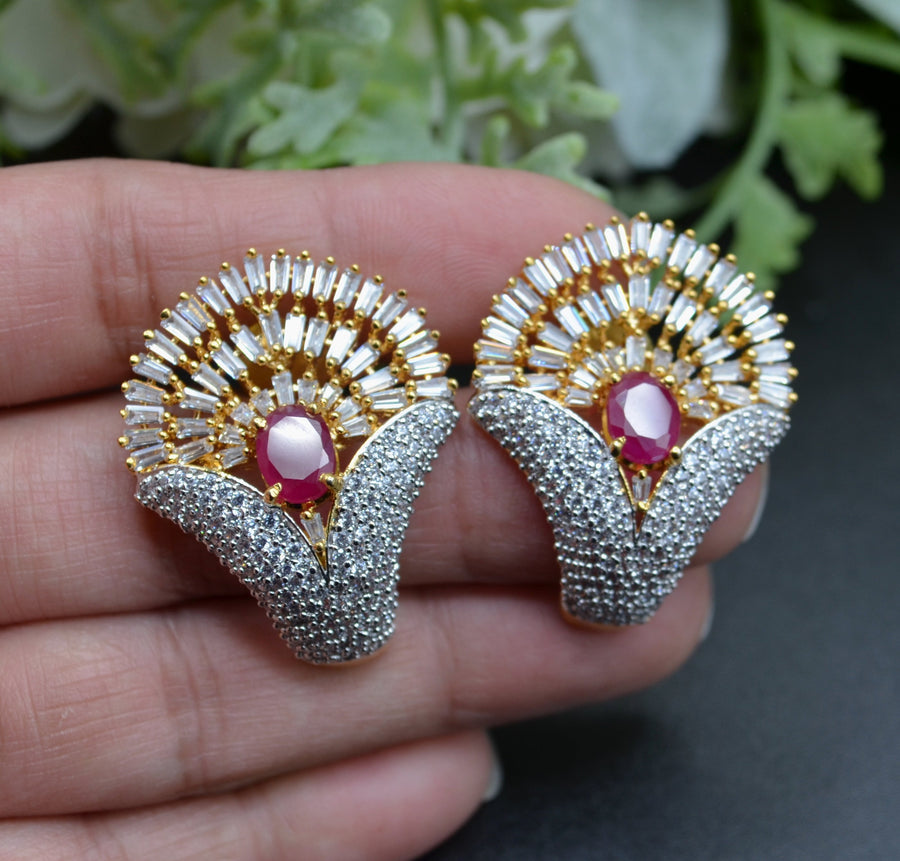 Cz Studded Studs Ruby Earrings