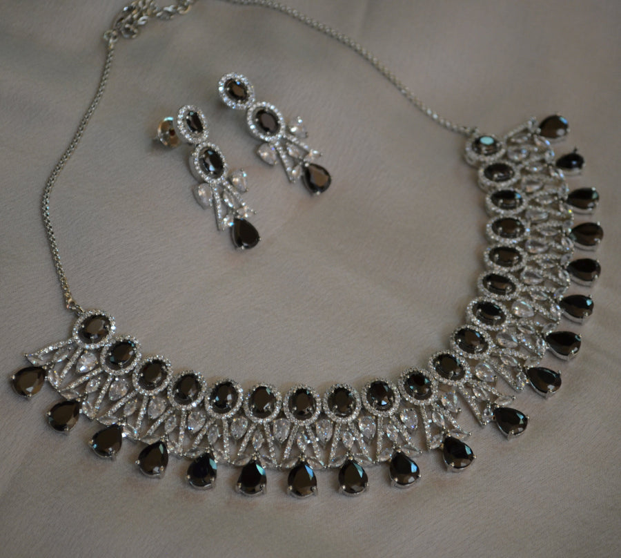 Designer American Diamond Necklace Set With Monalisa Stone. Necklaces