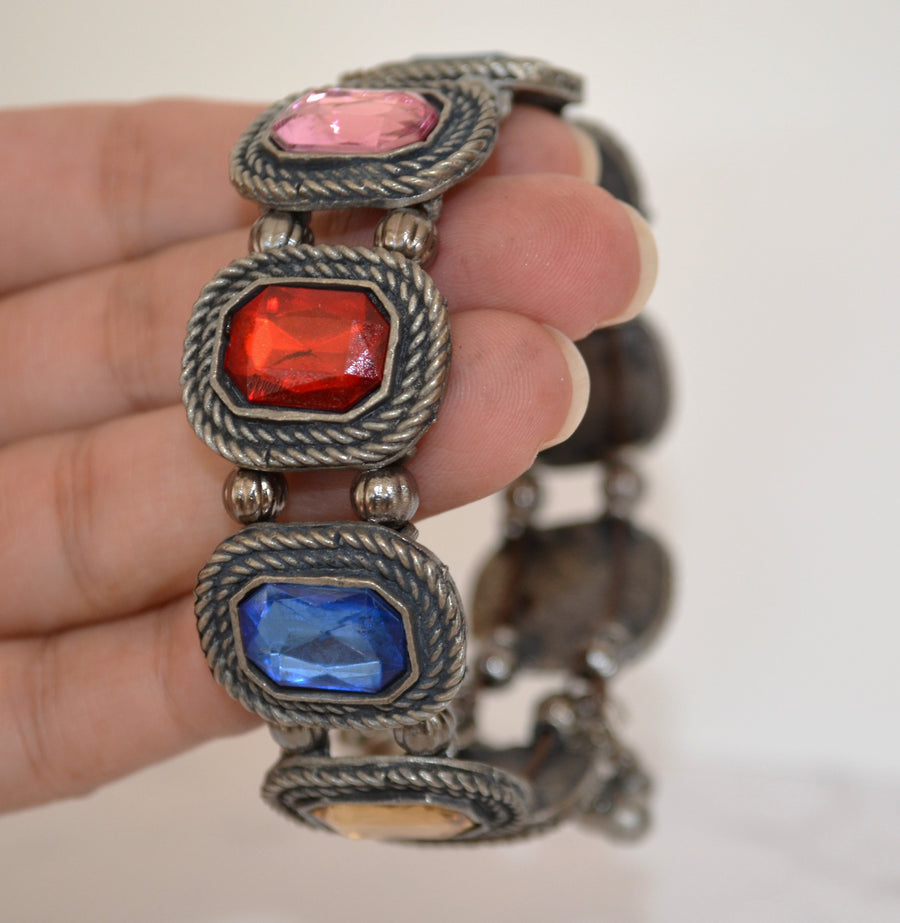 German Silver - Glass Stone Cuff Kada Bracelets