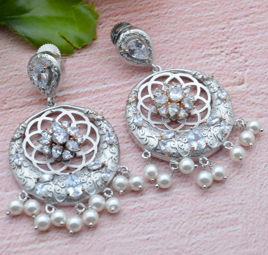 Inaya Cz Studded Flower Chandbali Earring Earrings