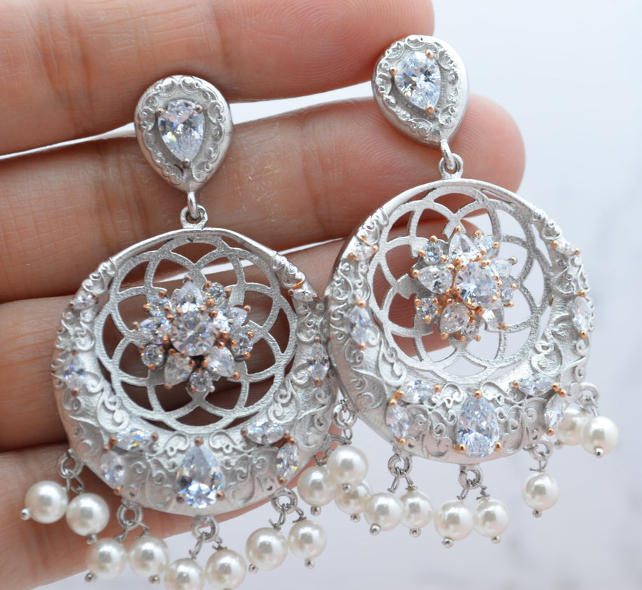Inaya Cz Studded Flower Chandbali Earring Earrings