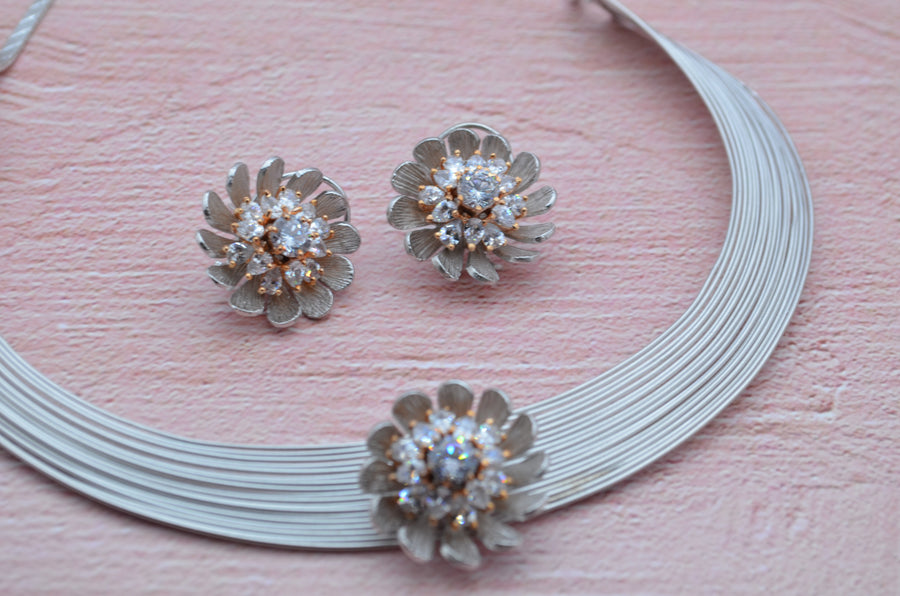Emma 3D Flower Cz Stone Necklace Set Necklaces