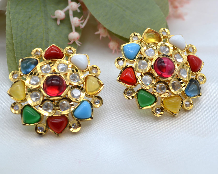 Mastani Navratan Kundan Studs Earrings