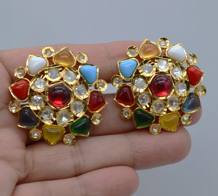 Mastani Navratan Kundan Studs Earrings