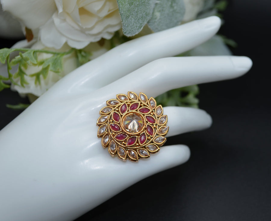 Polki Kundan Adjustable Ring Ruby Rings