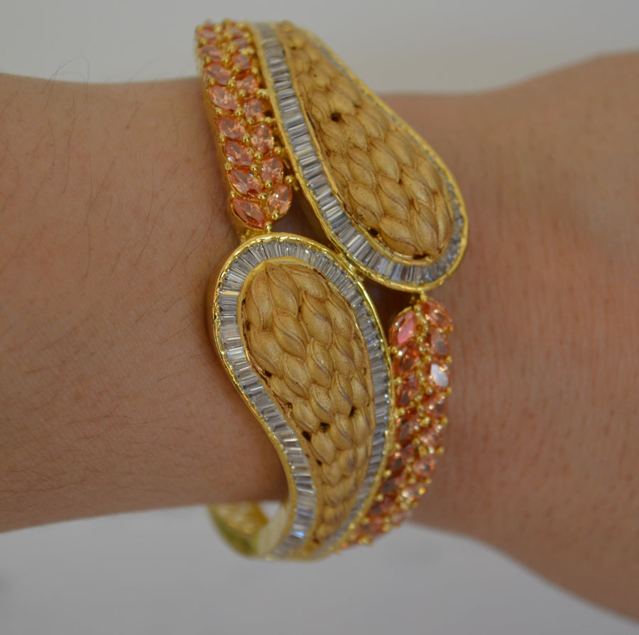 Cz Studded Baguette Diamond Style Openable Bracelet - Matt Gold Bracelets