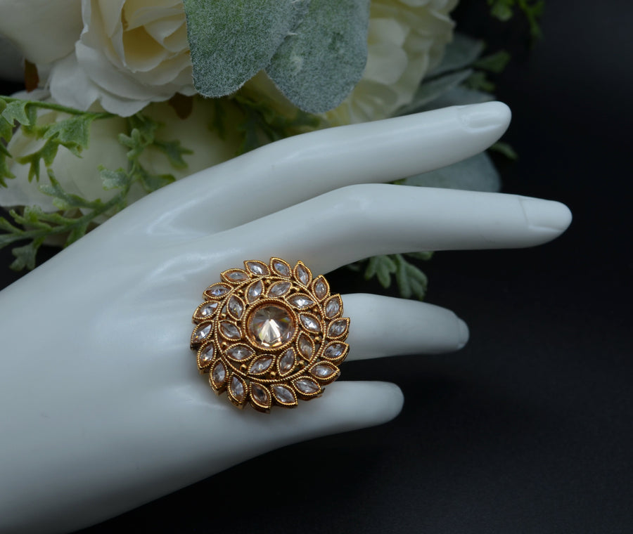 Polki Kundan Adjustable Ring Champagne Rings