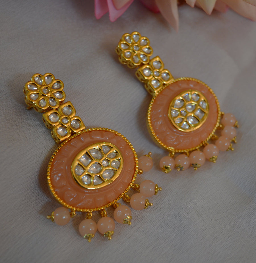 Rabia Amrapali Inspired Carved Stone Uncut Kundan Earrings