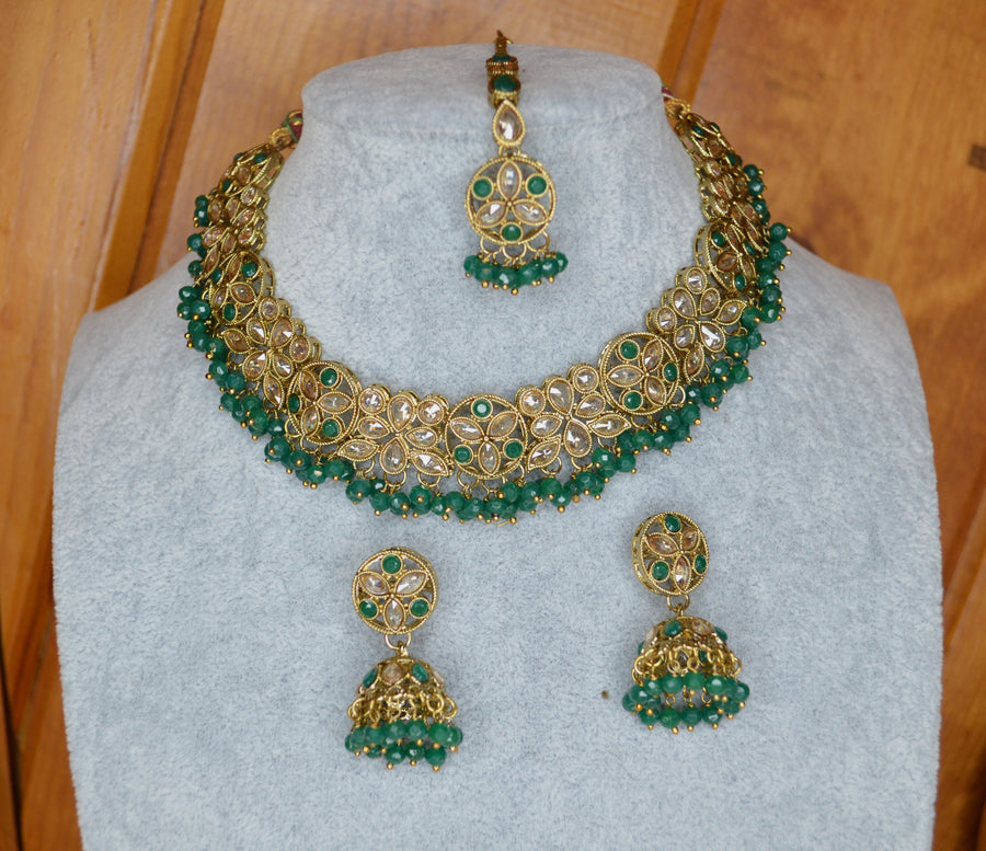 Aynoor Polki Necklace Set With Tikka Necklaces