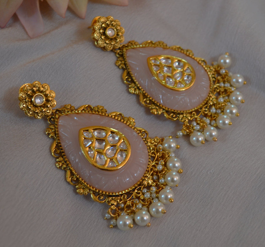 Kavee Amrapali Inspired Carved Stone Uncut Kundan Earrings