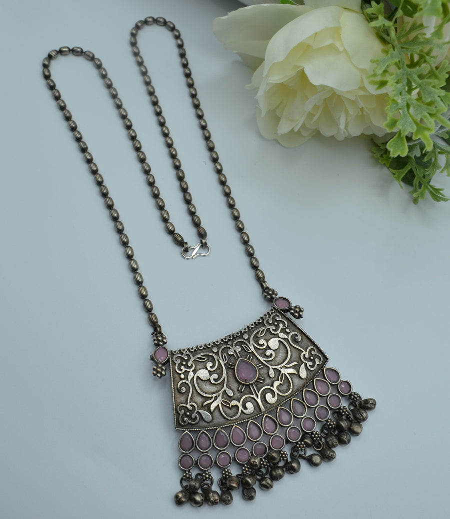German Silver Fusion Monalisa Pendant Necklace Pink Necklaces