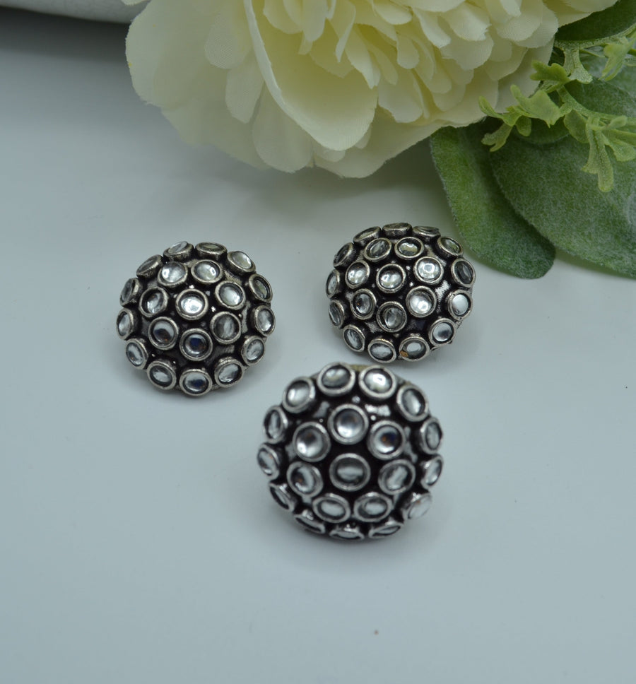 German Silver Studs With Adjustable Ring Earrings