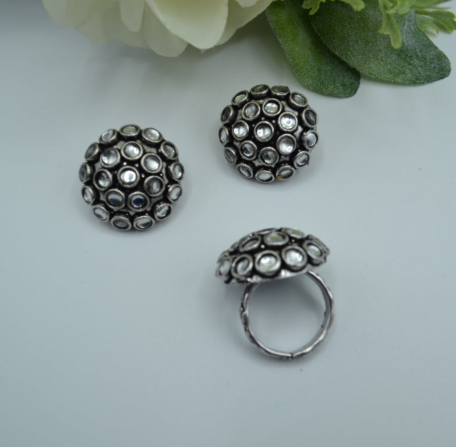 German Silver Studs With Adjustable Ring Earrings