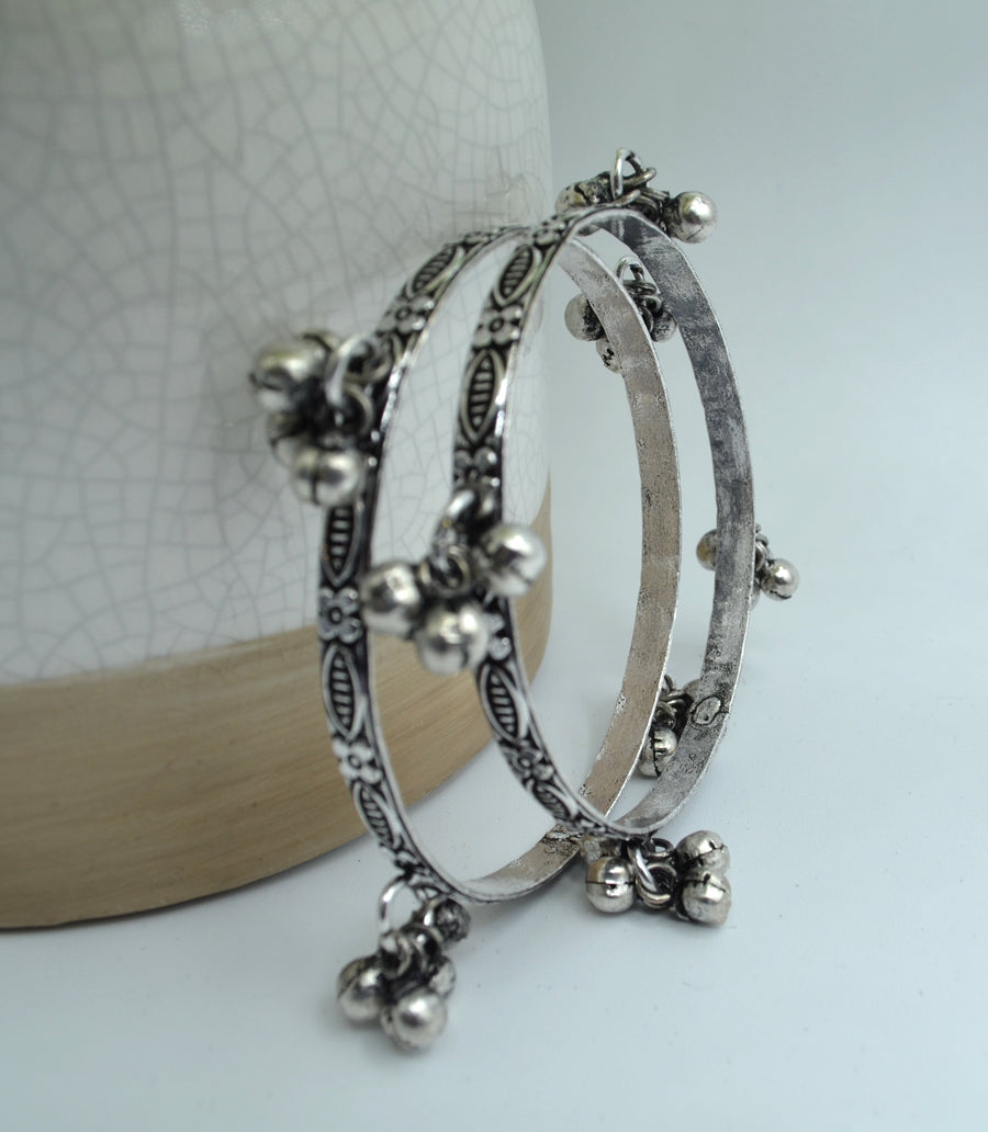 German Silver Non Openable Kada With Ghungroo Style 1 Bracelets
