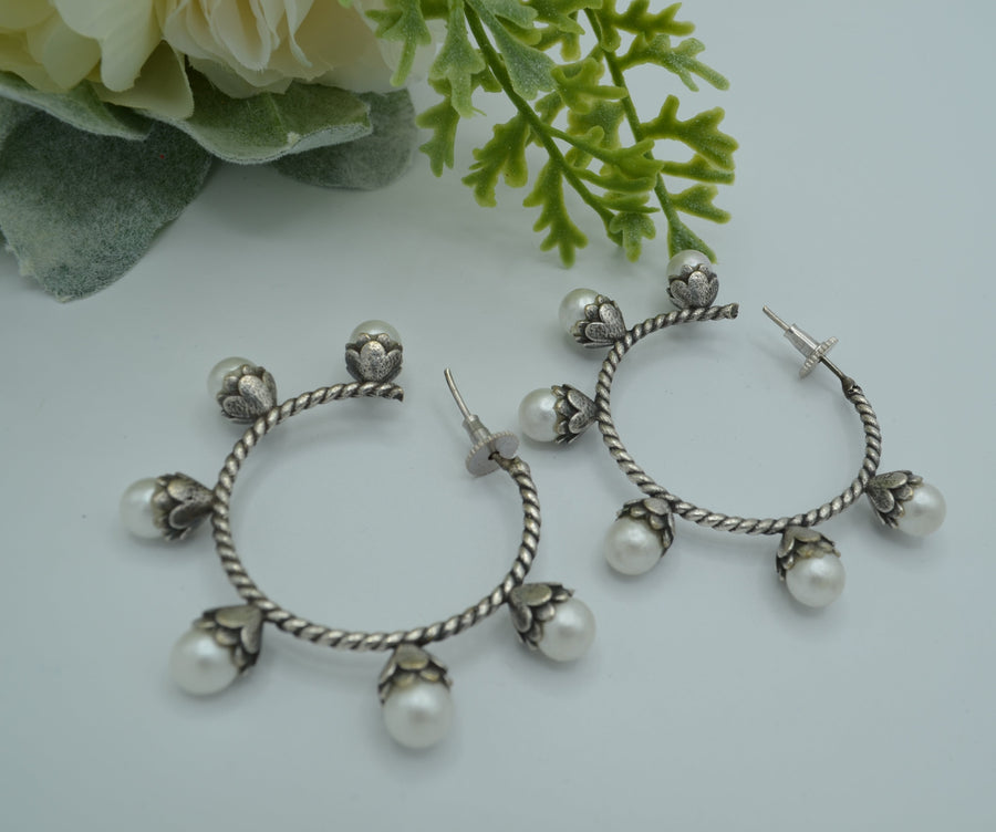 German Silver Baroque Pearl Earrings