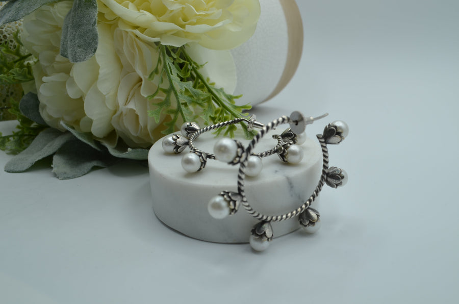 German Silver Baroque Pearl Earrings